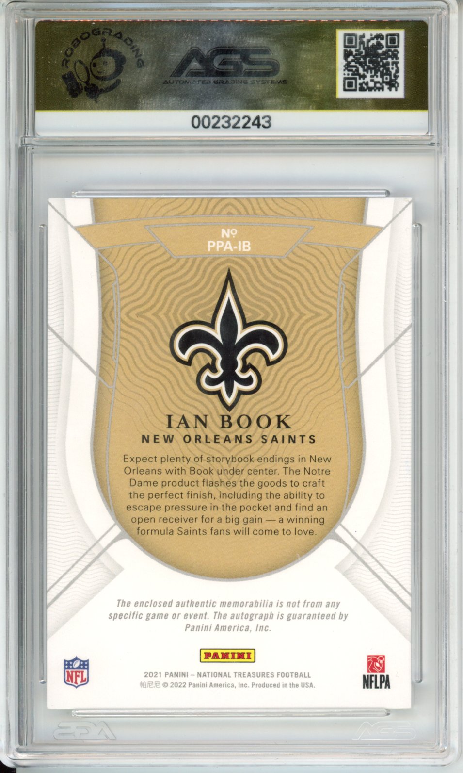 Football 2021 Panini National Treasures Ian Book #PPA-IB 14/25 Unlimited AGS 9.5