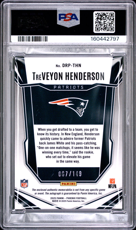 2025 Panini Treveyon Henderson #drp-thn RPS DUAL ROOKIE PATCH AUTO English PSA 7