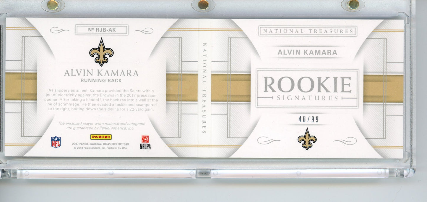 2017 National Treasures Alvin Kamara #RJB-AK Rookie Signatures Booklet /99