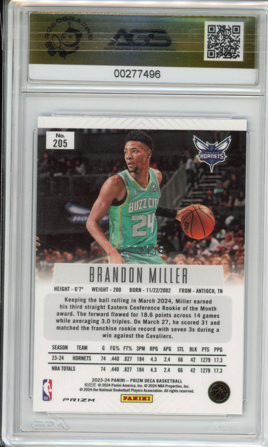 2023 Panini PRIZM DECA BRANDON MILLER #205 Blue /149 AGS 10