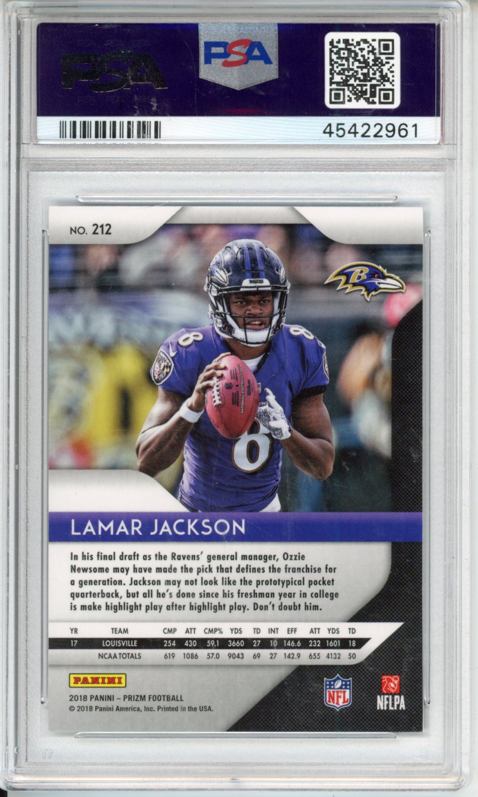 2018 Panini Prizm Lamar Jackson #212 PSA 9