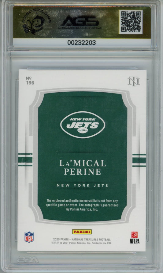 2021 National Treasures La'Mical Perine #196 Rookie Patch Auto RPA Black AGS 10