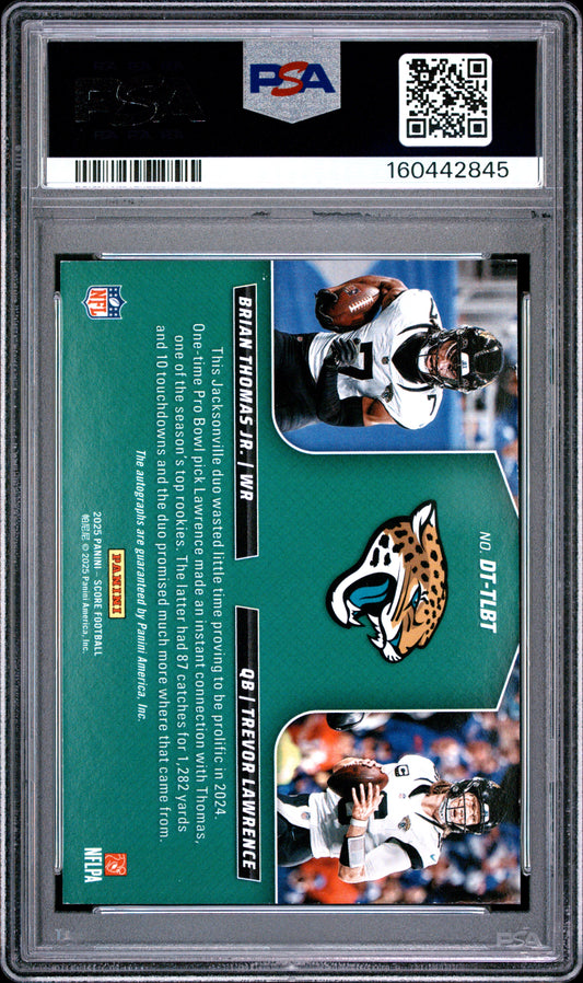 2025 Panini Score Double Trouble Autographs Brian Thomas Jr./Trevor Lawrence DTTLBT English PSA 7