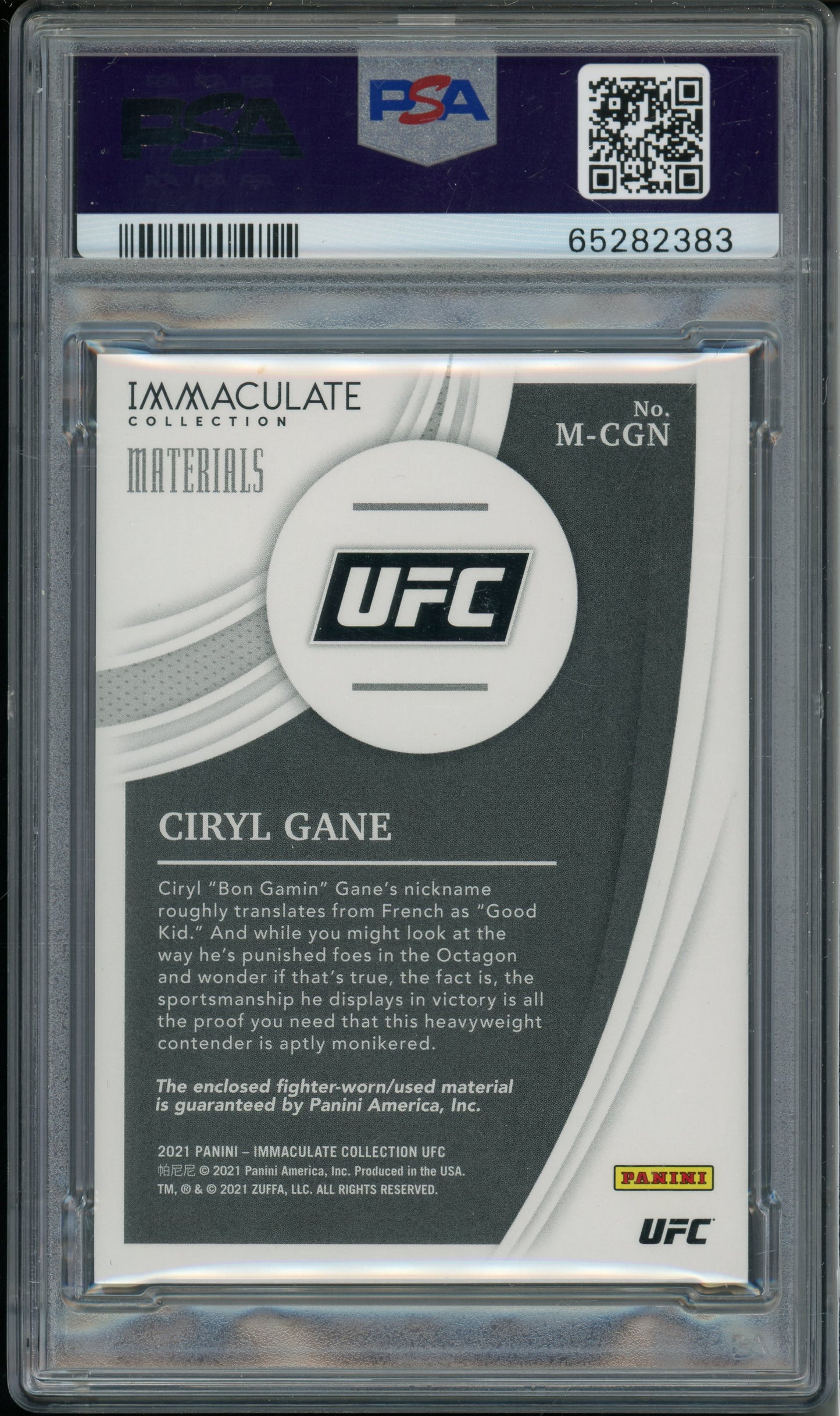 2021 Panini Immaculate Collection UFC Ciryl Gane #CGN Materials Gold PSA 10