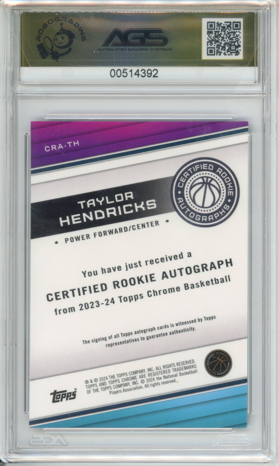 2023-24 TOPPS CHROME BASKETBALL TAYLOR HENDRICKS #CRA-TH AGS 9.5