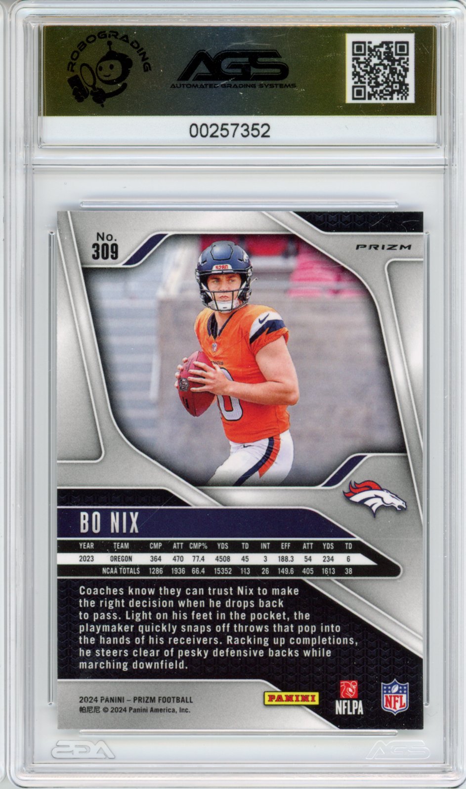 2024 Football Prizm BO NIX #309 SILVER AGS 9.5