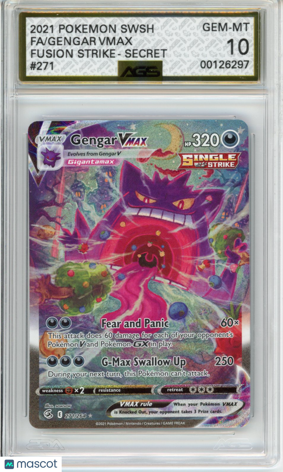 2021 Pokemon Fusion Strike Gengar VMAX #271 AGS 10