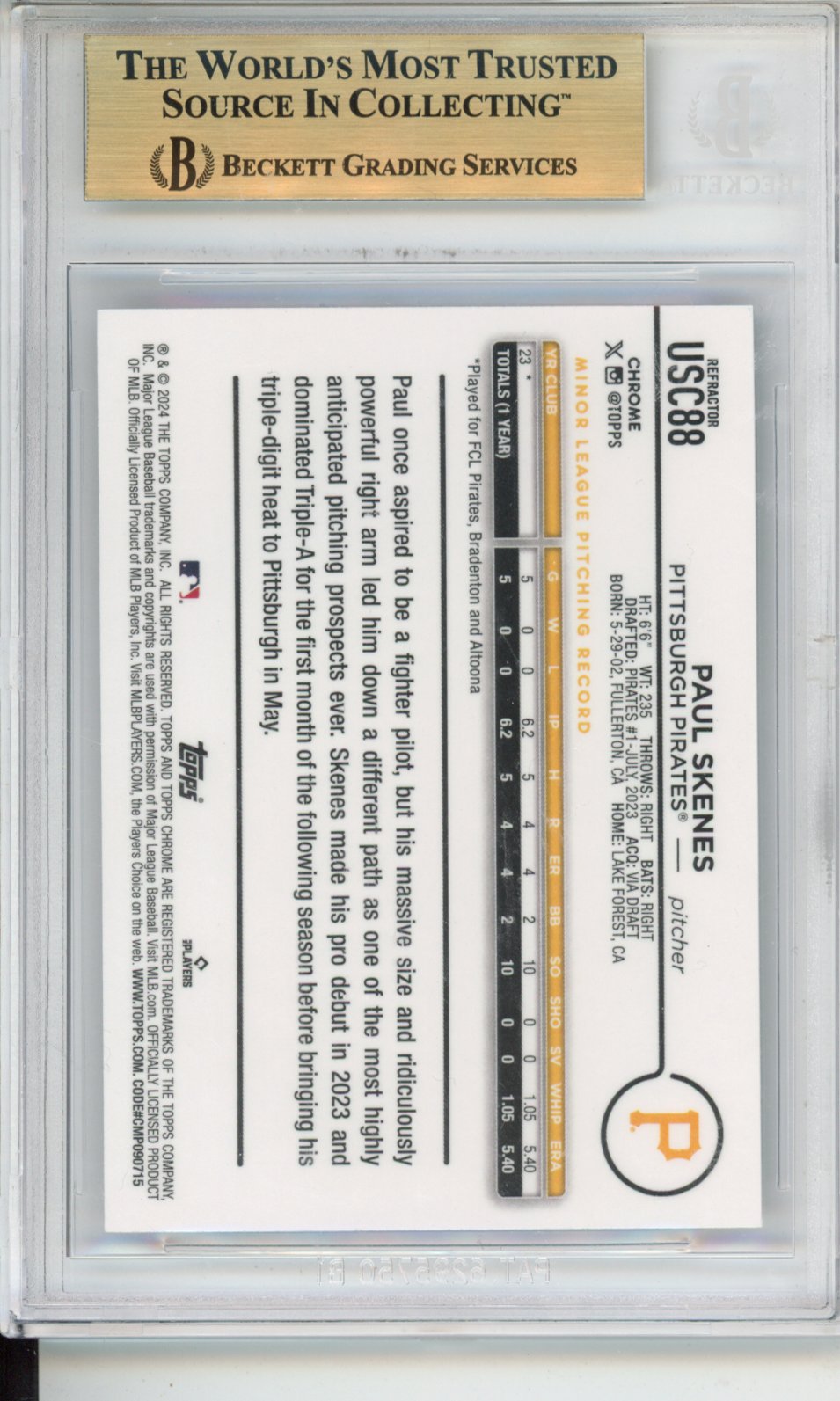 2024 Topps Chrome Update Refractors Paul Skenes #USC88 BGS 9.5