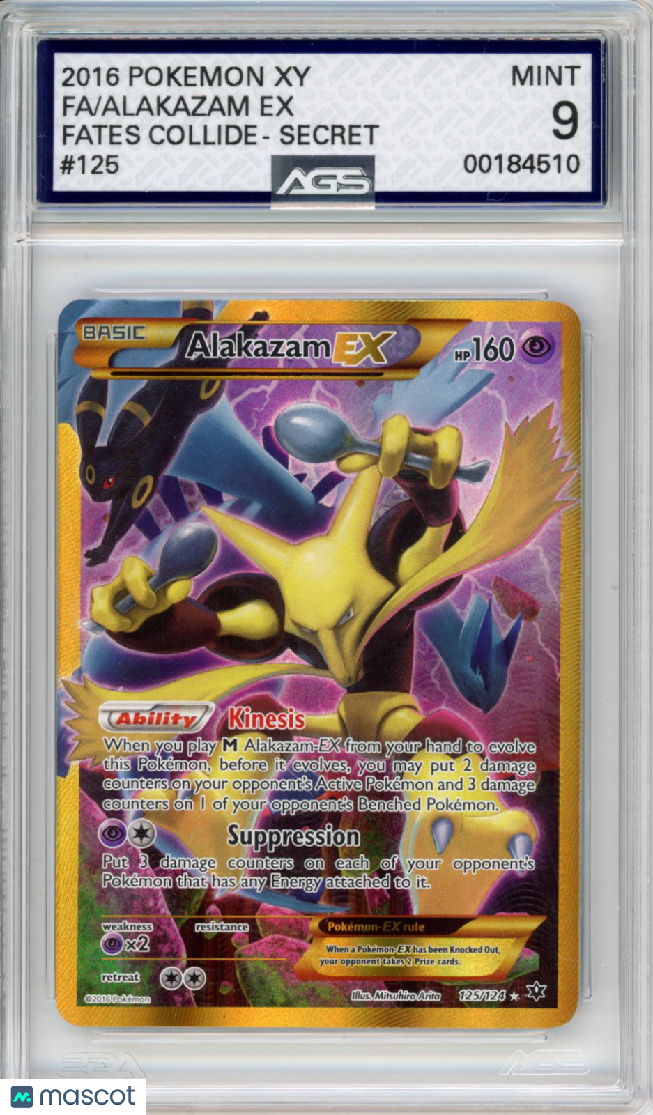 2016 Pokemon Fates Collide Alakazam EX #125 Unlimited AGS 9