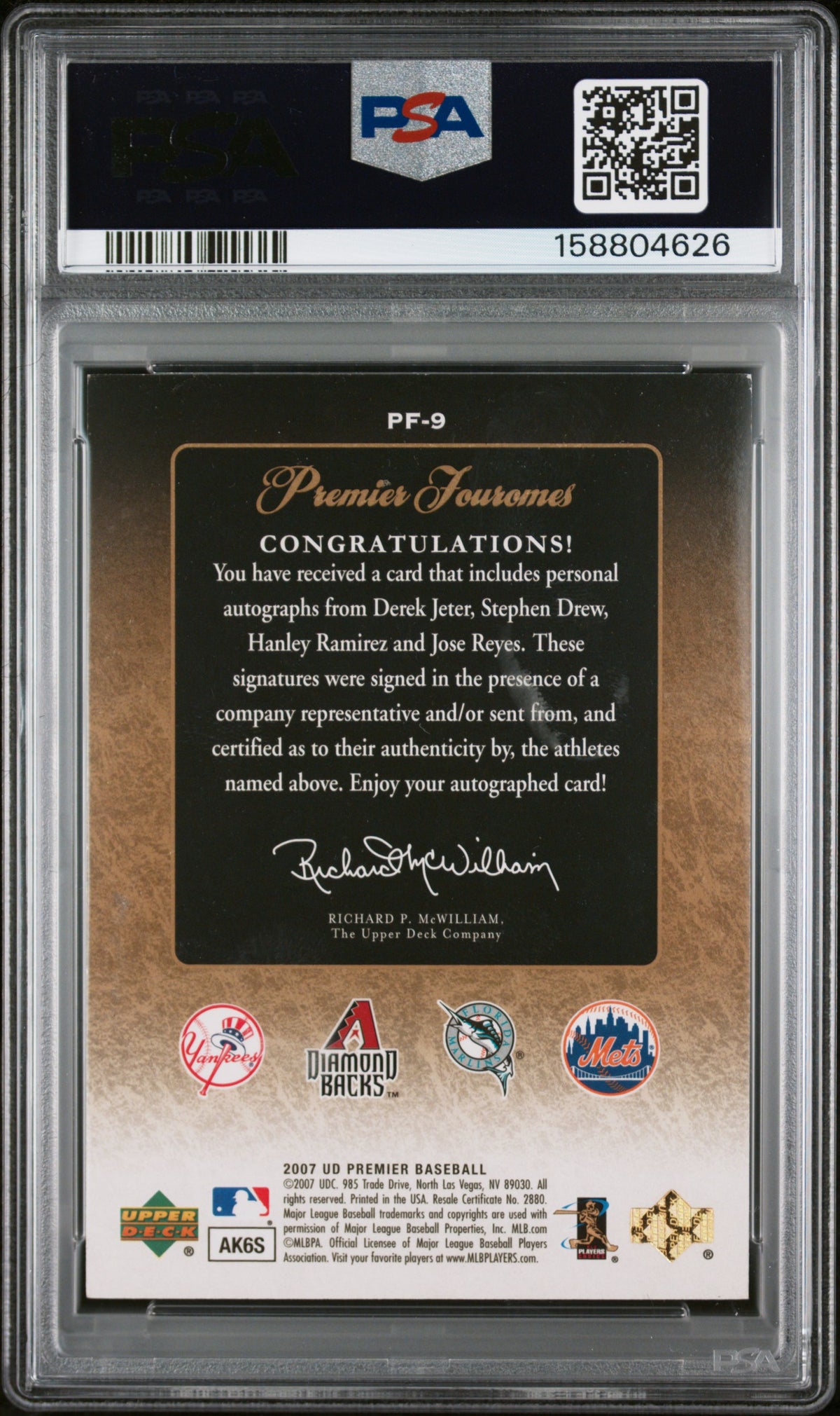 2007 Upper Deck Premier Foursomes Derek Jeter/Hanley Ramirez/Jose Reyes/Stephen Drew PF-9 English PSA 7