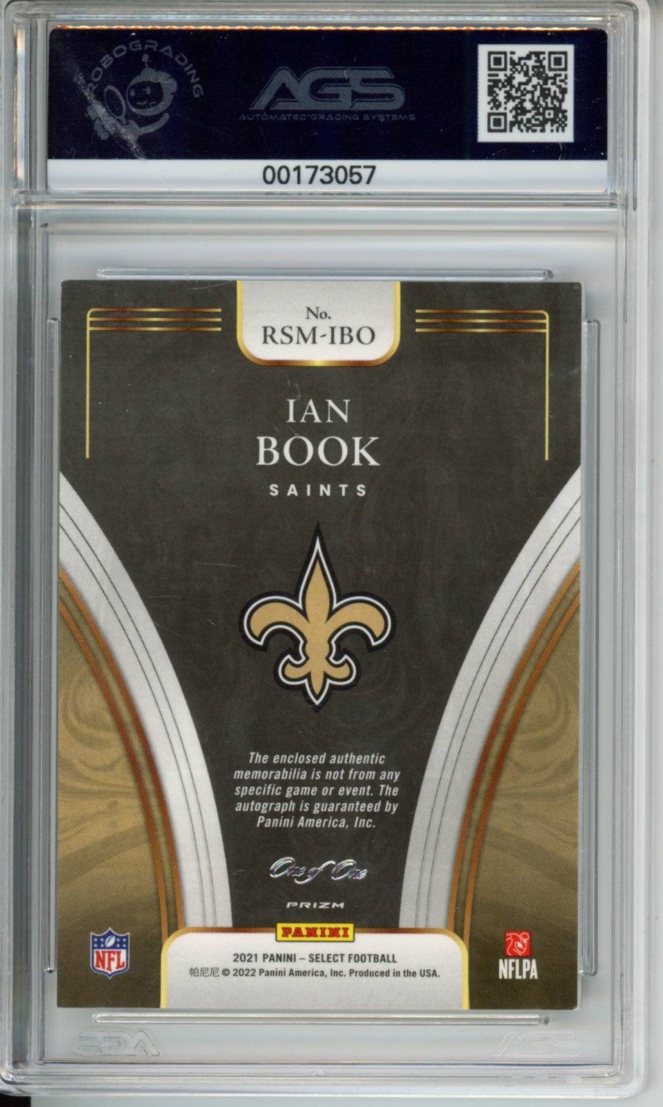 2021 Panini Select Ian Book #RSM-IBO Black 1/1 RC Auto AGS 7