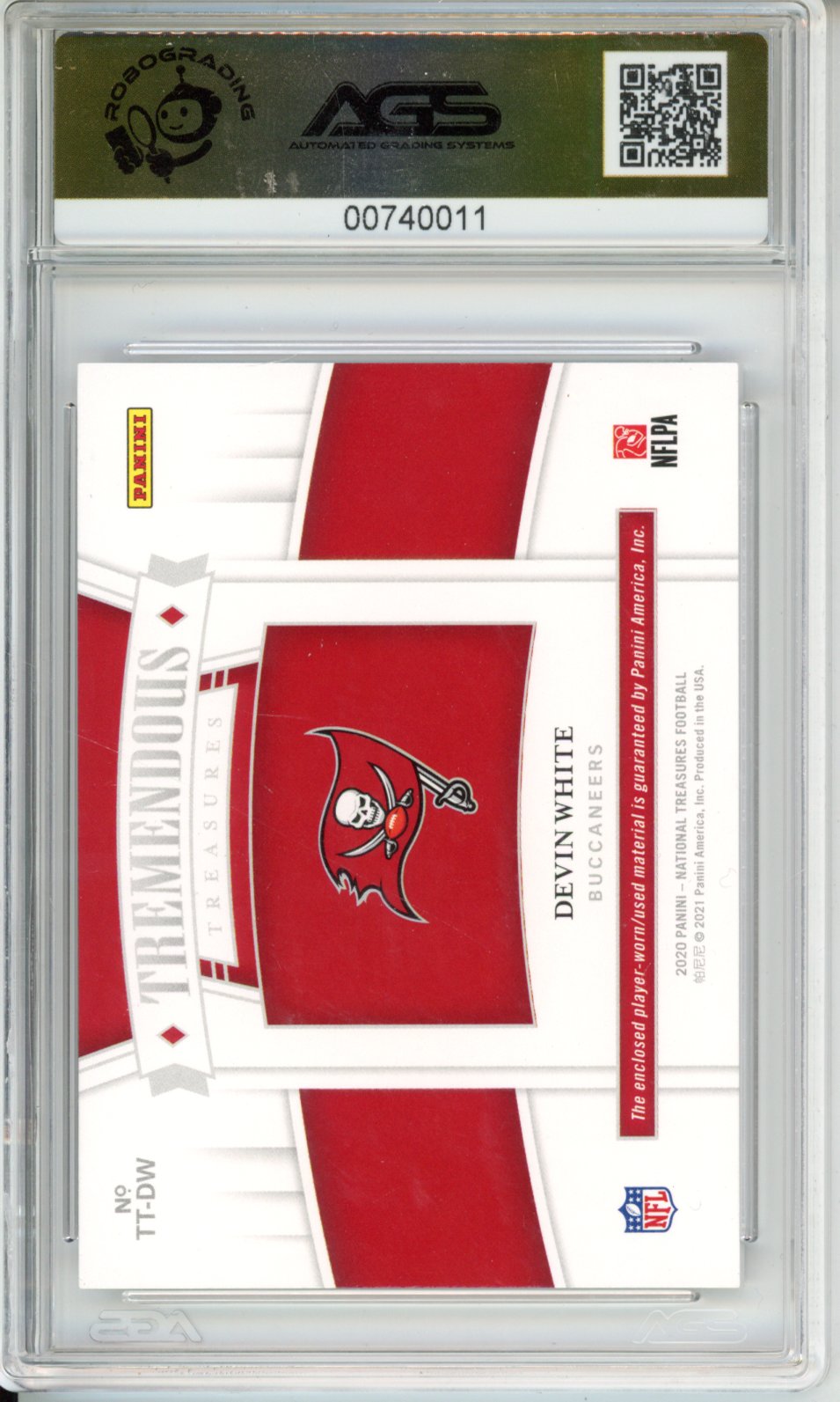 2021 Panini National Treasures Devin White #TT-DW Buccaneers AGS 10