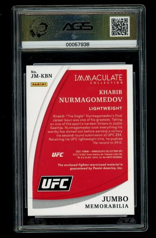 2021 Immaculate Khabib Nurmagomedov #JM-KBN Jumbo Memorabilia Shorts /2 AGS 9.5
