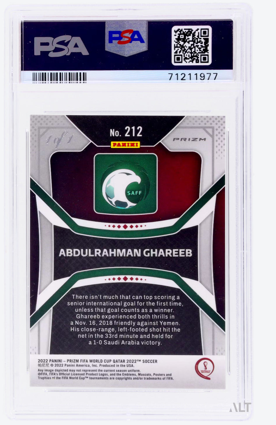 2022 Soccer Prizm World Cup Qatar Abdulrahman Ghareeb #212 Gold Power PSA 9