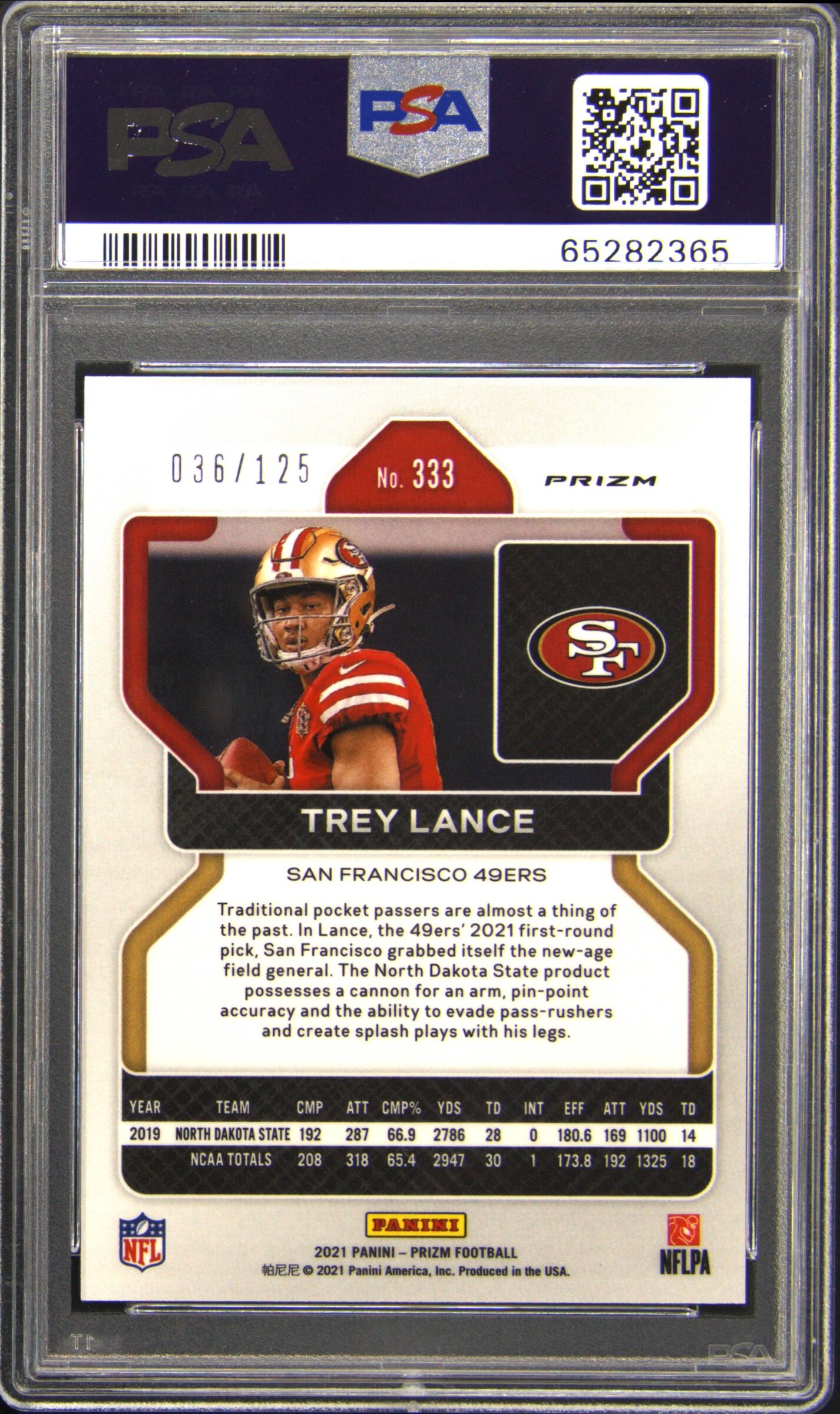 2021 Panini Prizm #333 Trey Lance Purple Prizm Rookie RC 036/125 PSA 9