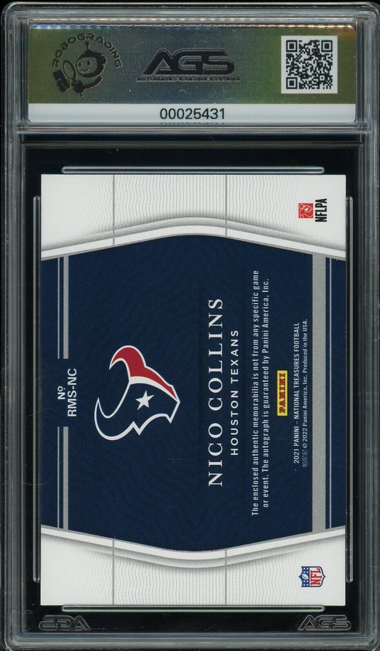 2021 National Treasures Nico Collins Rookie patch Auto Shield 1/1 AGS 9.5 RPA RC
