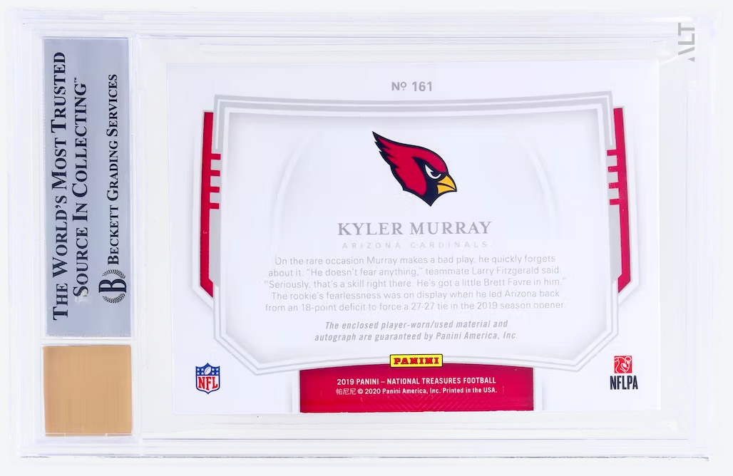 2019 Panini National Treasures Kyler Murray #161 BGS 9 Auto 9