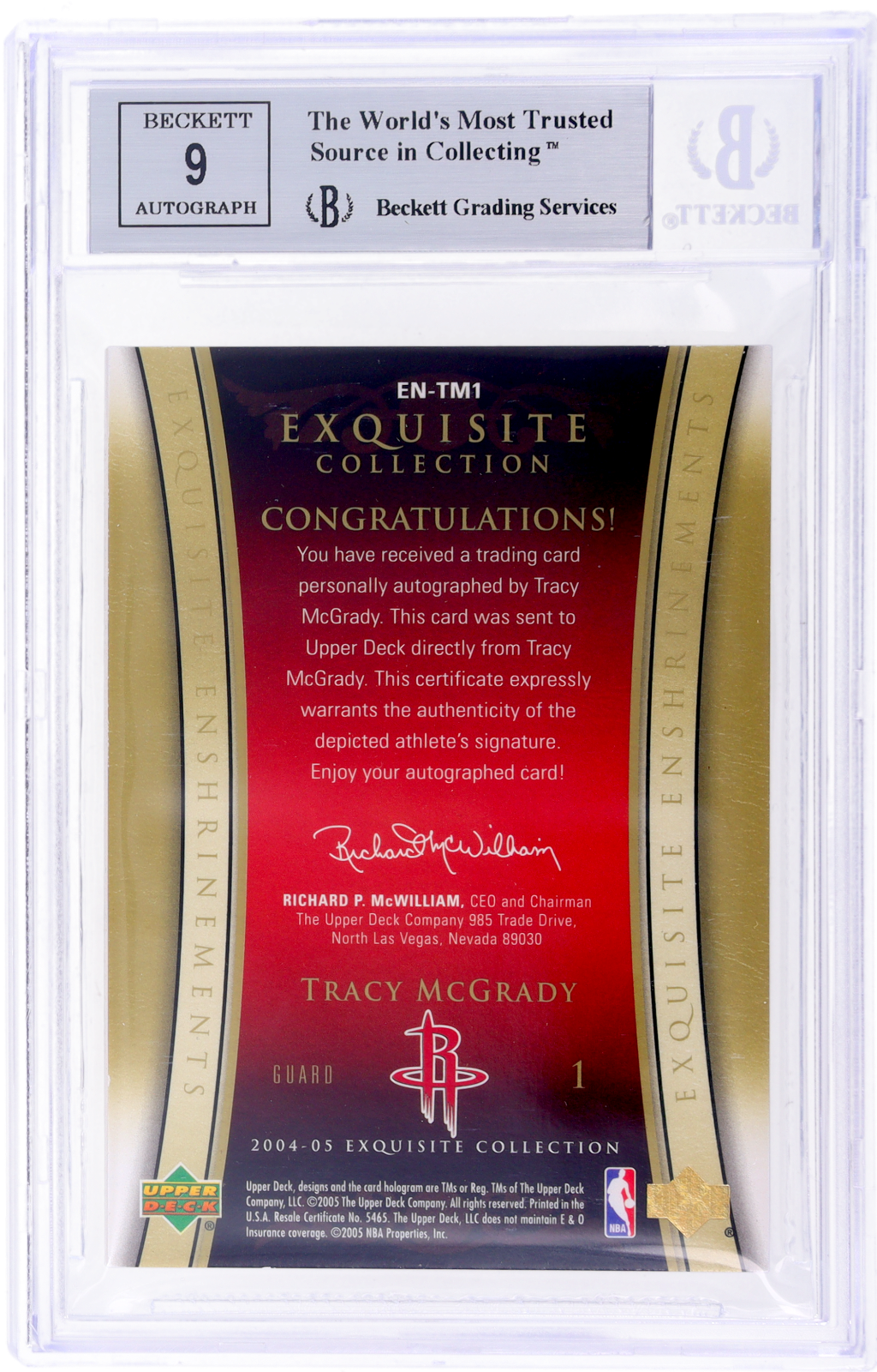 2004 Exquisite Collection Tracy Mcgrady #EN-TM1 Enshrinements Auto Red BGS 8.5