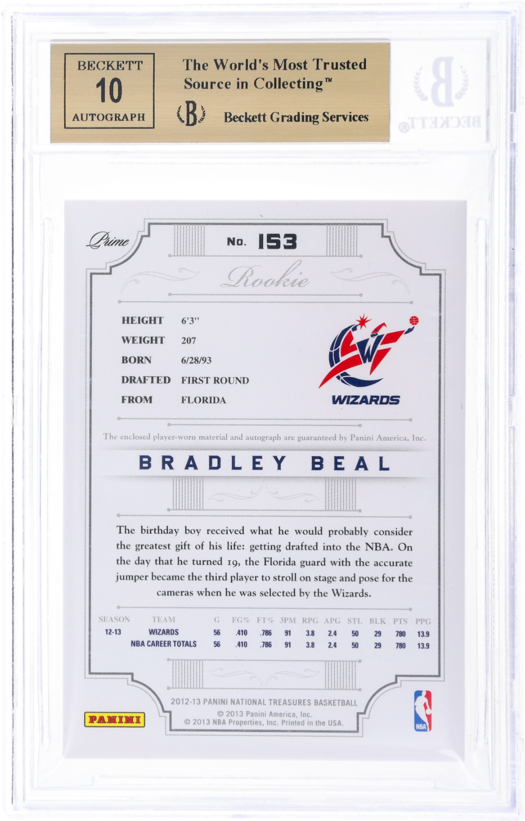 2012 National Treasures Bradley Beal #153 Rookie Patch Auto RPA RC BGS 9.5