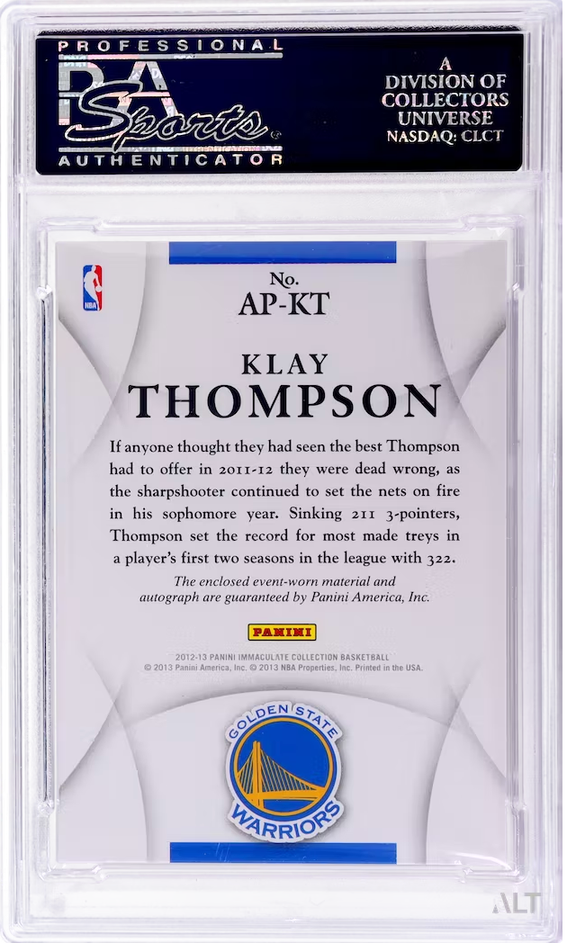 2012 Panini Immaculate Collection Klay Thompson #AP-KT Autograph Patch PSA 10