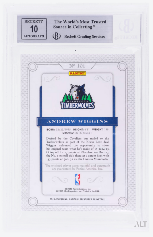 2014 Panini National Treasures Andrew Wiggins #101 Jersey /99 BGS 9 Auto 10