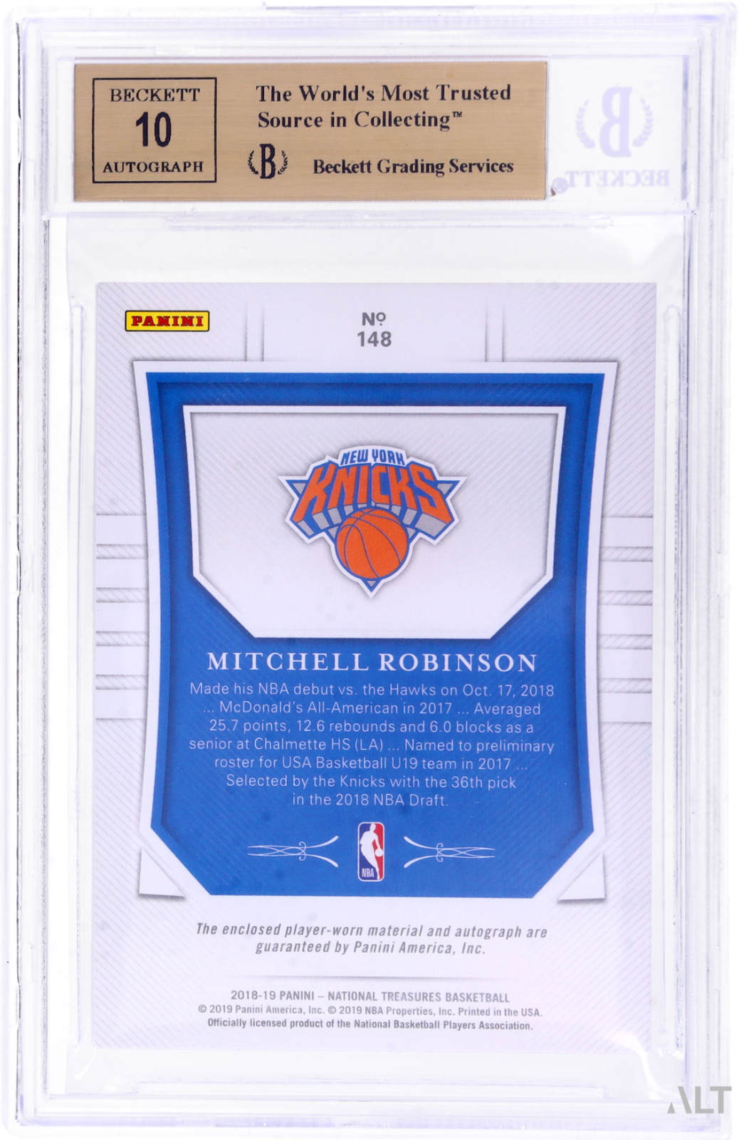 Panini National Treasures Mitchell Robinson #148 Rookie Patch Auto BGS 9.5