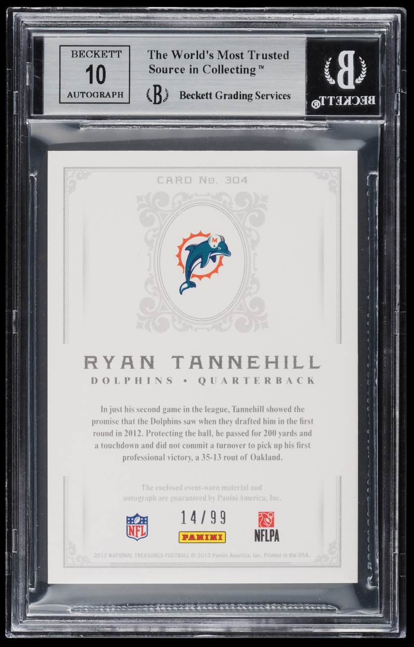 2012 Panini National Treasures Ryan Tannehill #304 Jersey Auto BGS 8.5 Auto 10 /99