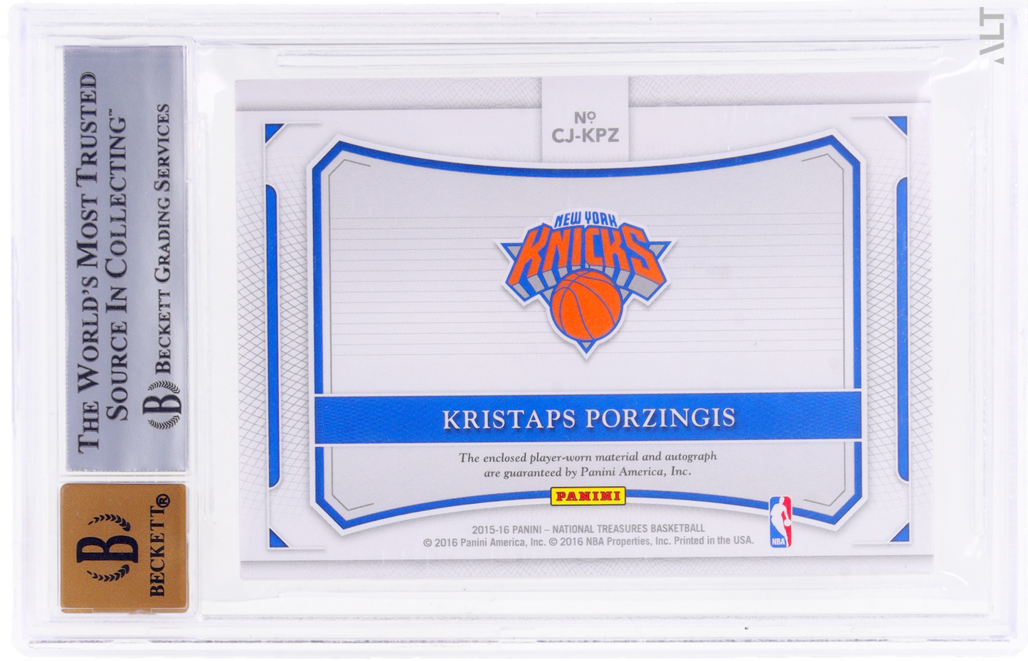 2015 National Treasures Kristaps Porzingis #CJKP Rookie Patch Auto RPA BGS 8.5