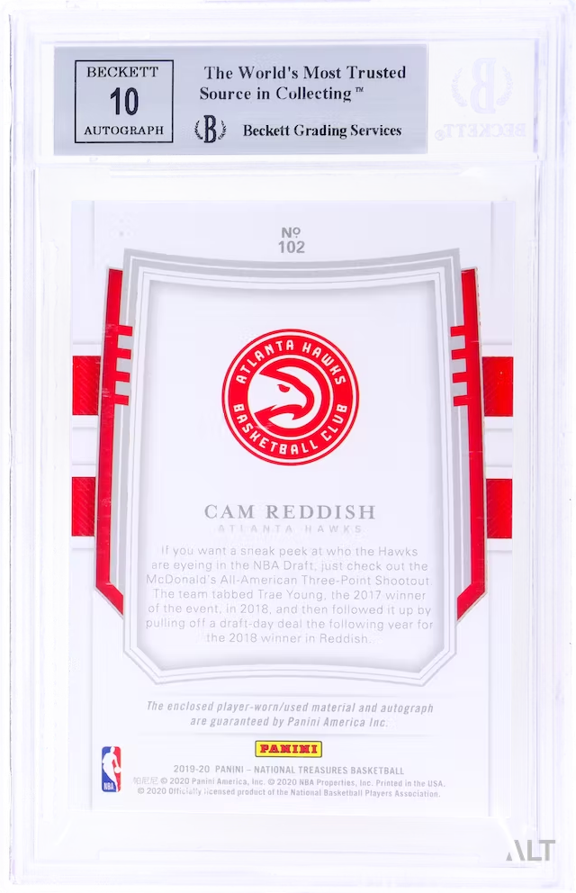 2019 Panini National Treasures Cam Reddish #102 Jersey Autograph BGS 8.5 Auto 10