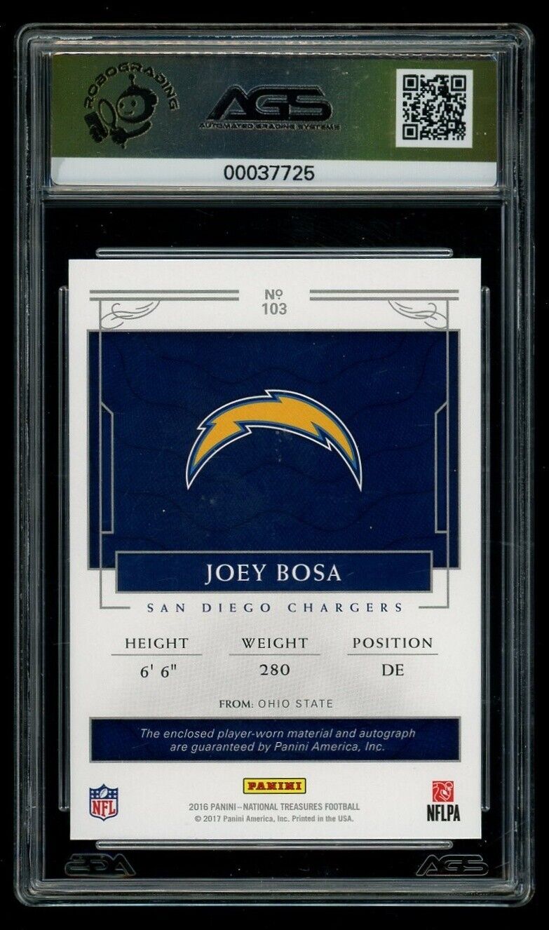 2016 National Treasures Joey Bosa #103 Rookie Patch Auto Numbers Green AGS 9.5