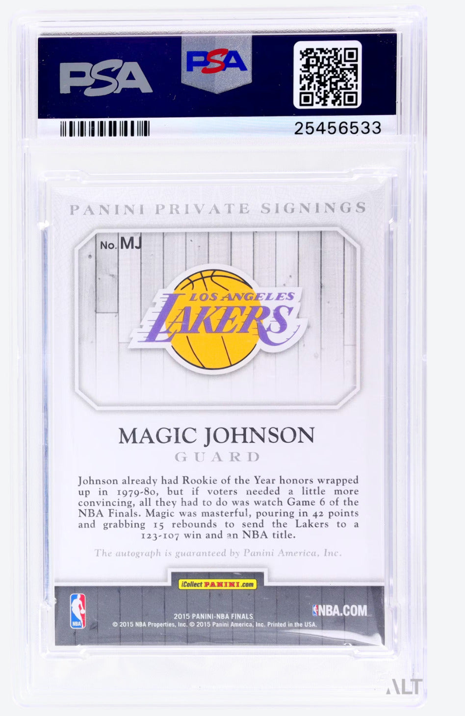 2015 Panini NBA Finals Magic Johnson #MJ Hyper Plaid PSA 10 Auto 10