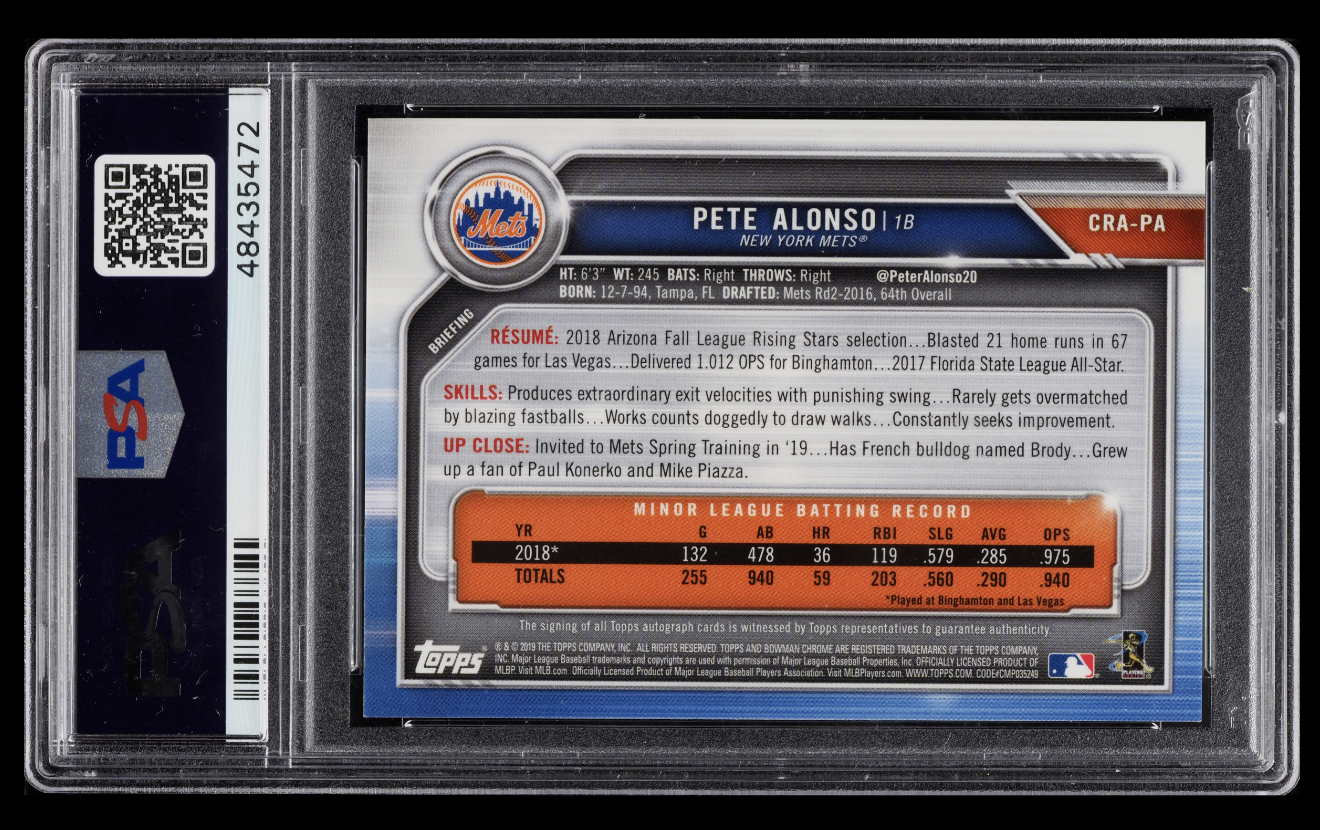2019 BOWMAN CHROME GOLD REFRACTOR PETE ALONSO ROOKIE AUTO /50 #CRAPA PSA 9 MINT