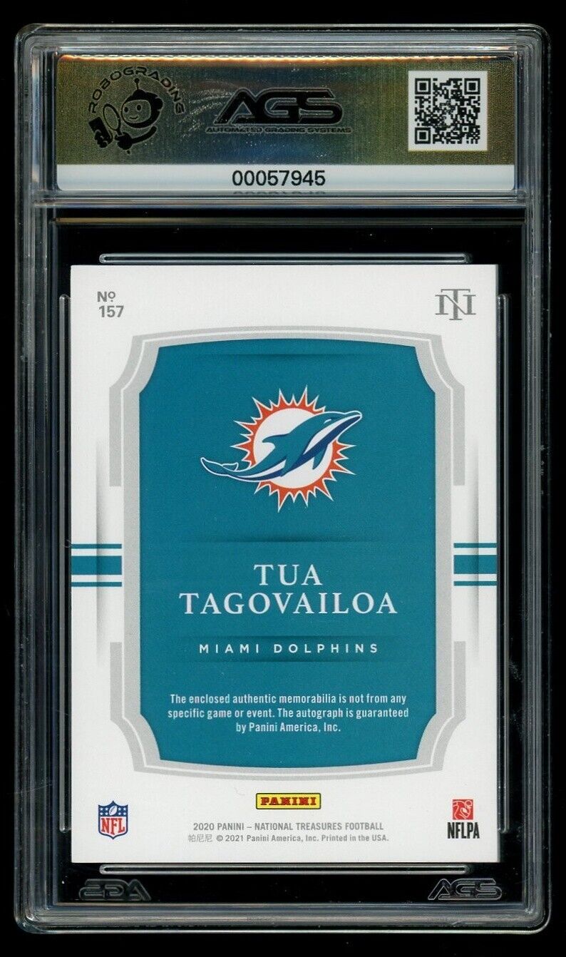 2020 National Treasures Tua Tagovailoa #157 Rookie Patch Auto RPA RC AGS 9.5