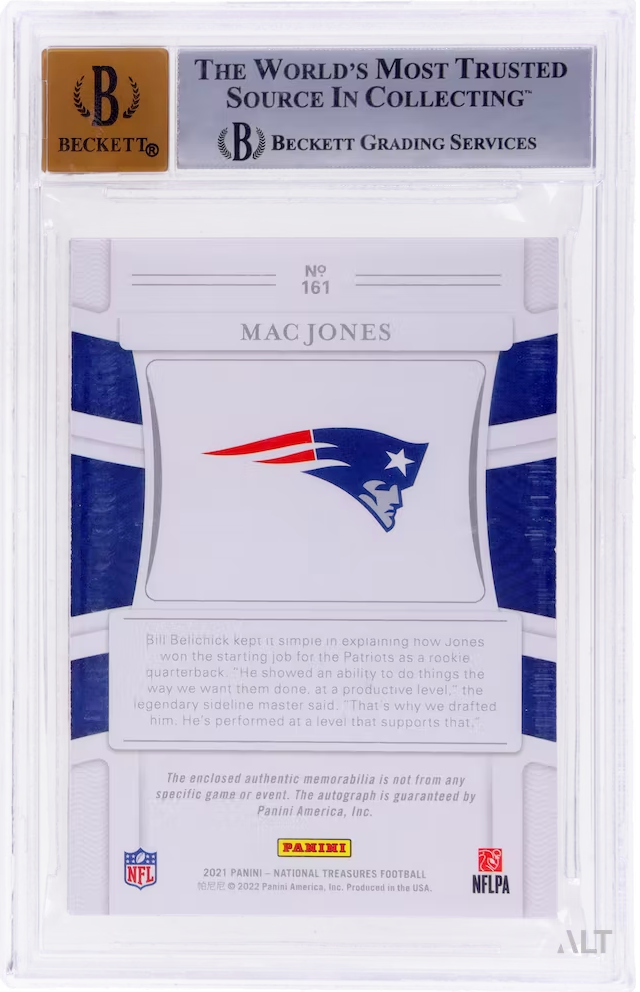 2021 National Treasures Mac Jones #161 Red Rookie Auto RPA RC Nike Logo BGS 9