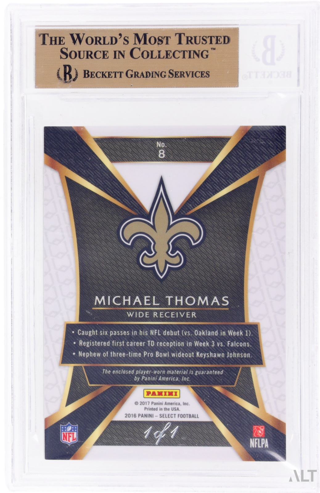2016 Select Michael Thomas #8 Sparks Black Laundry Tag Nike Swoosh 1/1 BGS 9.5