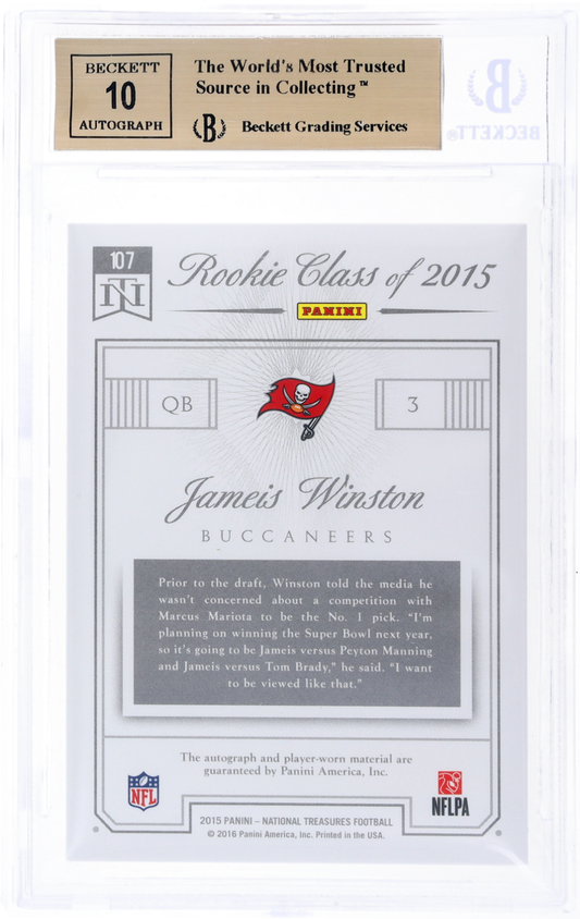 2015 National Treasures Jameis Winston #107 Rookie Patch Auto Red NIKE /2 BGS 9.5
