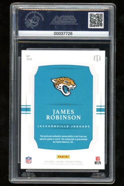 2020 National Treasures James Robinson Rookie Patch Auto Stars & Stripes AGS 9