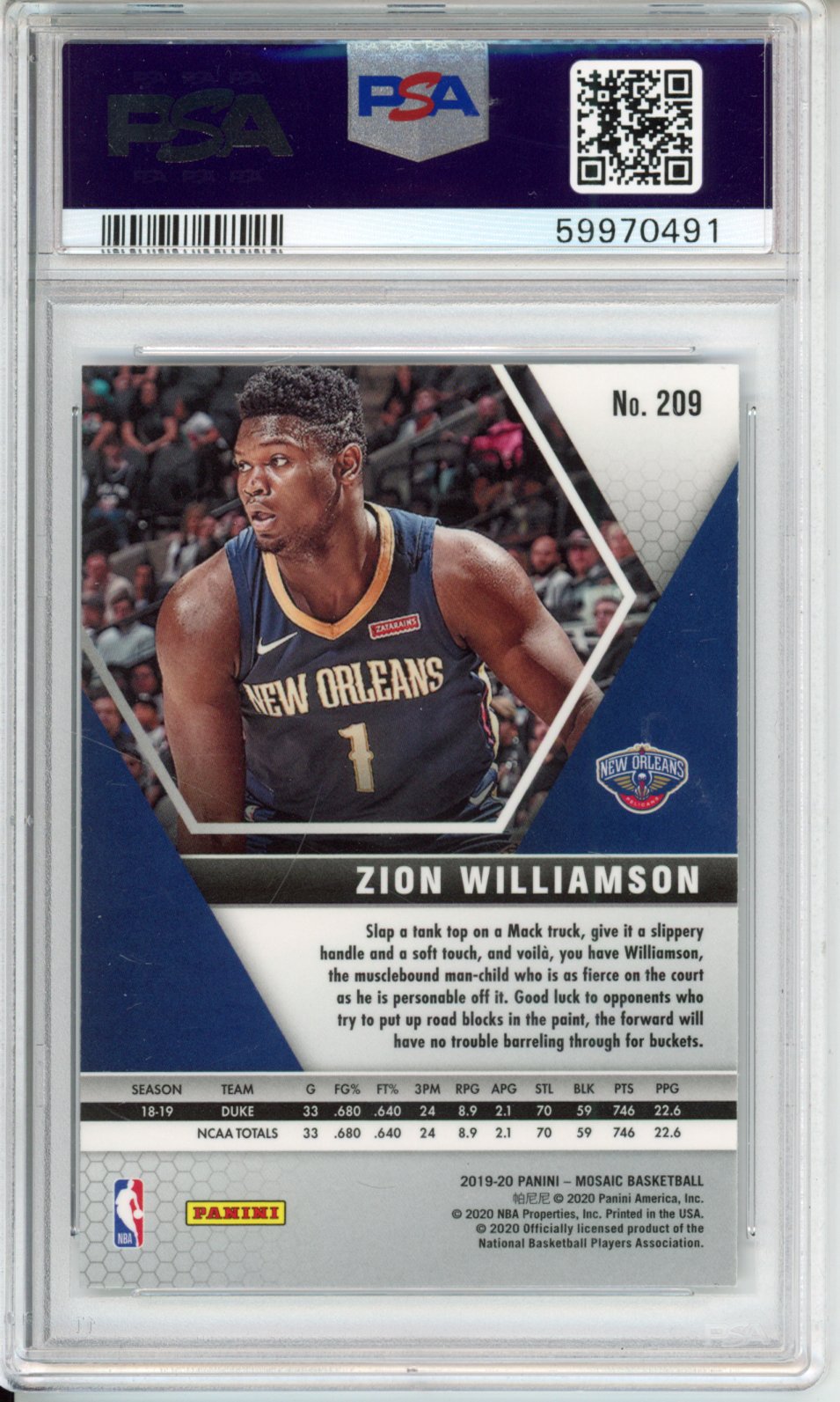 2019 Panini Mosaic Zion Williamson #209 PSA 10