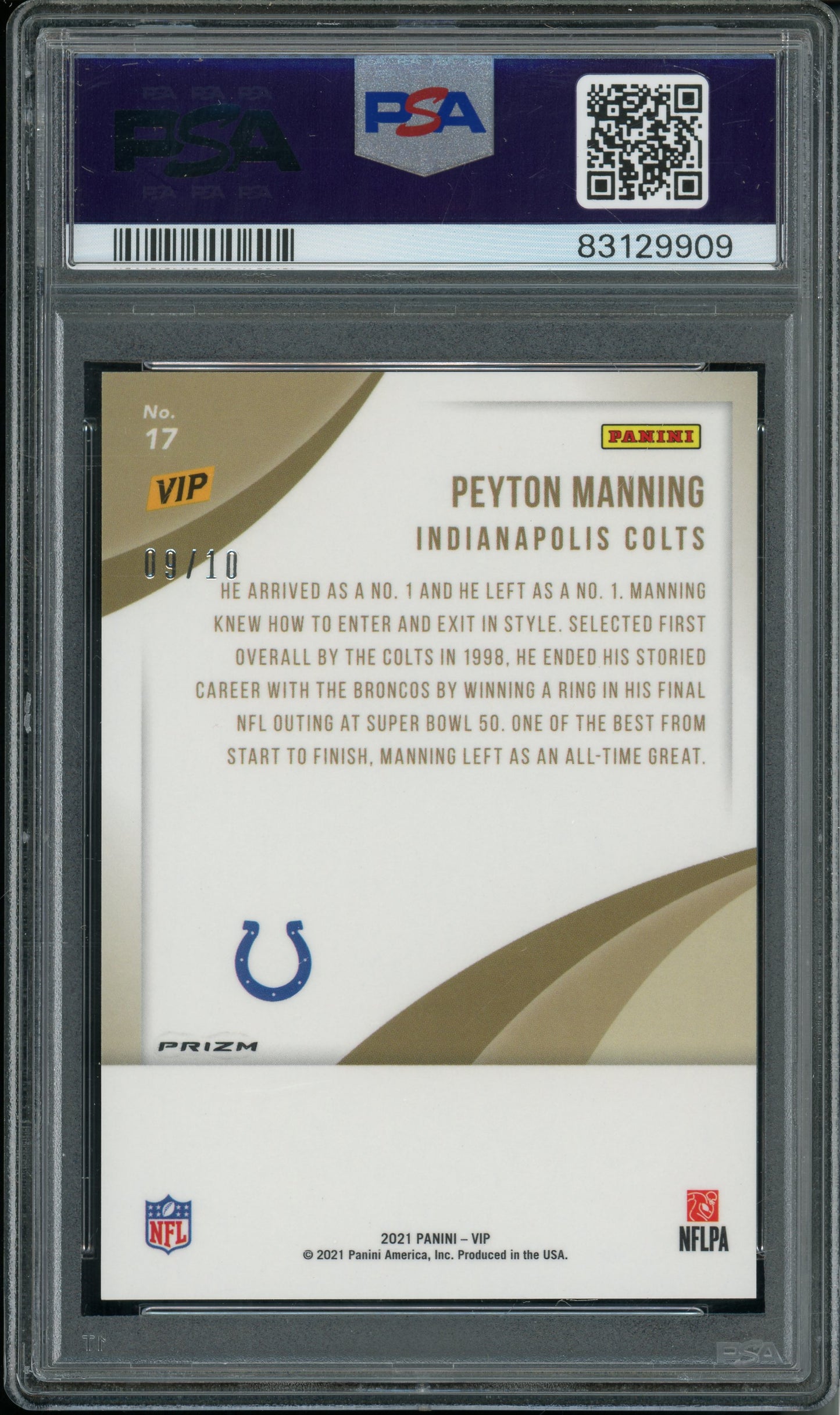 2022 Panini National VIP Peyton Manning #17 Gold PSA 10