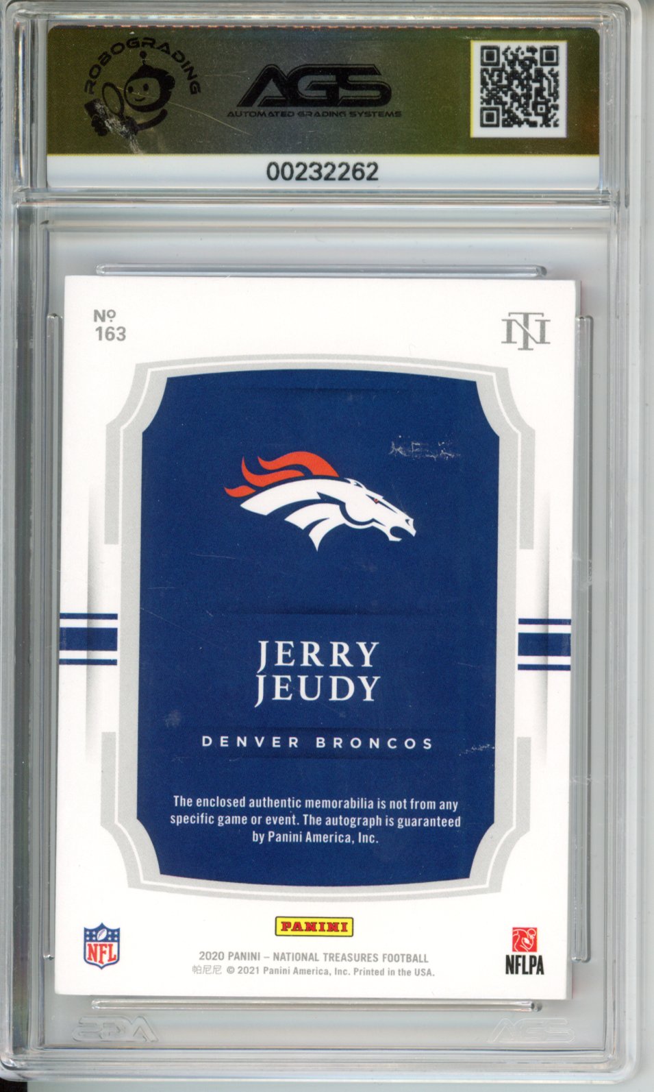 2021 National Treasures Jerry Jeudy #163 RPA Rookie Patch Auto Stars AGS 10 RC /10
