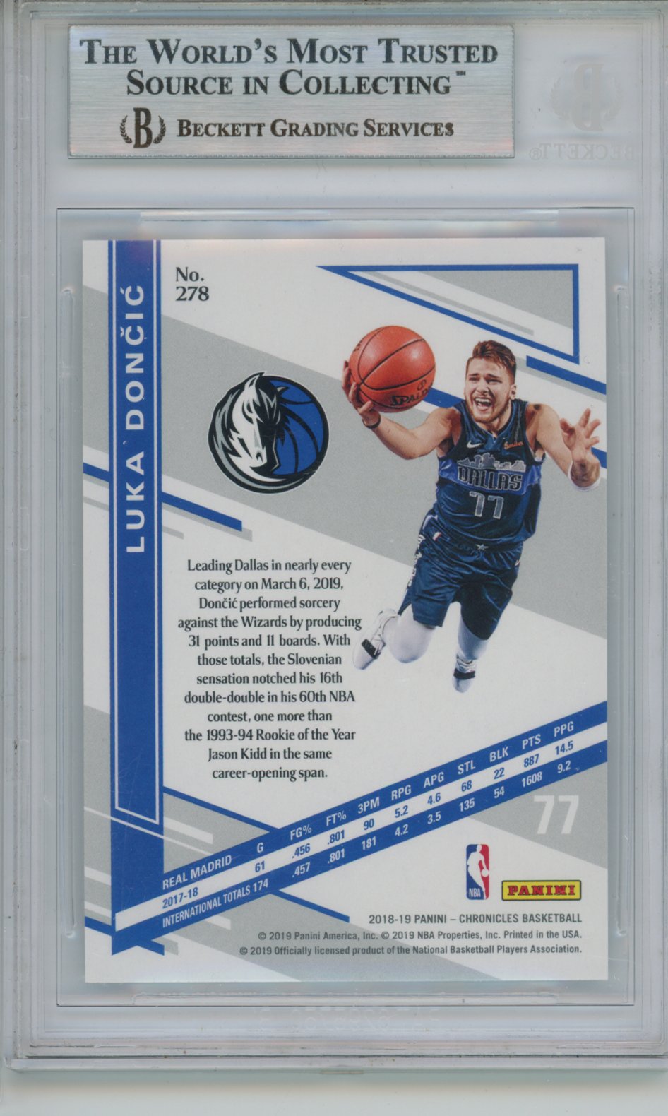 2018 Panini Chronicles Luka Doncic #278 Elite BGS 8.5