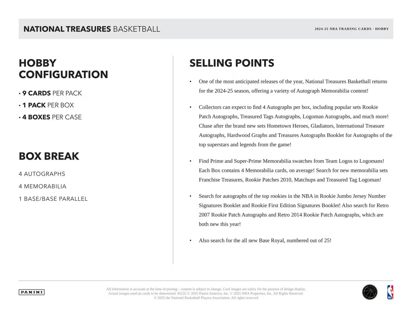 2024-25 Panini National Treasures Basketball Hobby Box