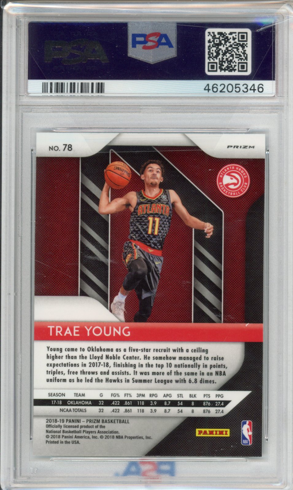 2018 Panini Prizm Trae Young #78 Fast Break PSA 9
