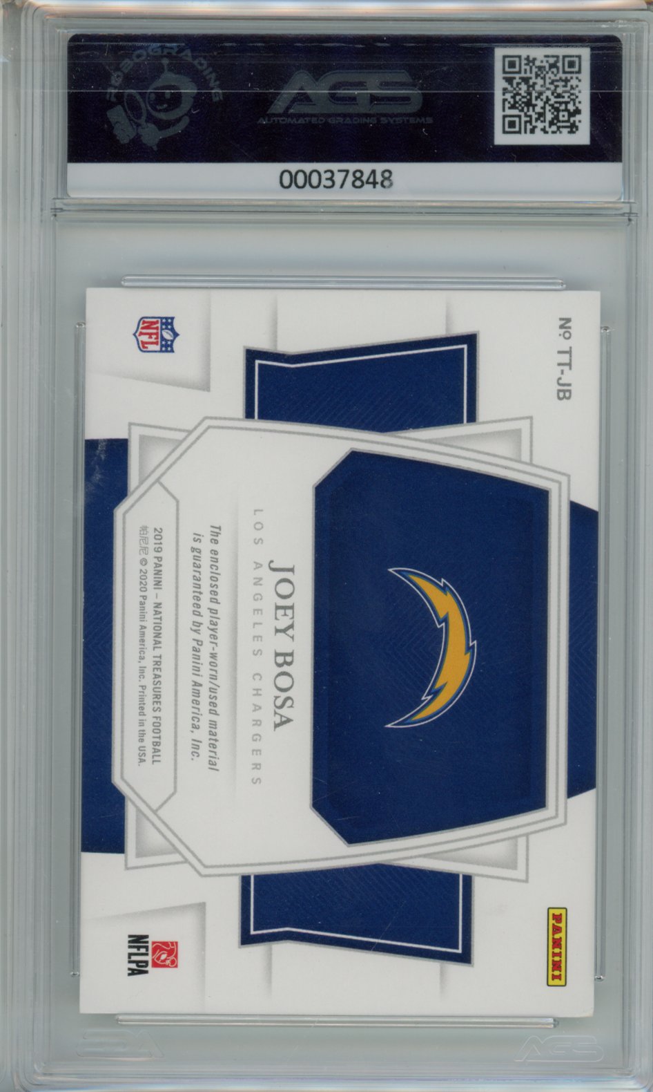 2020 Football 2019 Panini National Treasures Joey Bosa #TT-JB /25 AGS 9