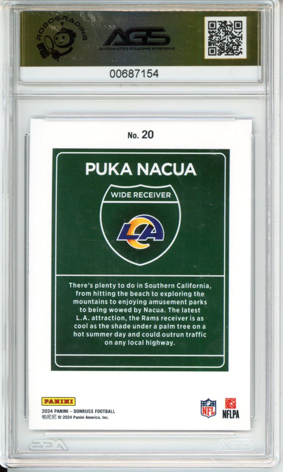 Football 2024 DONRUSS Puka Nacua #020 Los Angeles Rams AGS 10