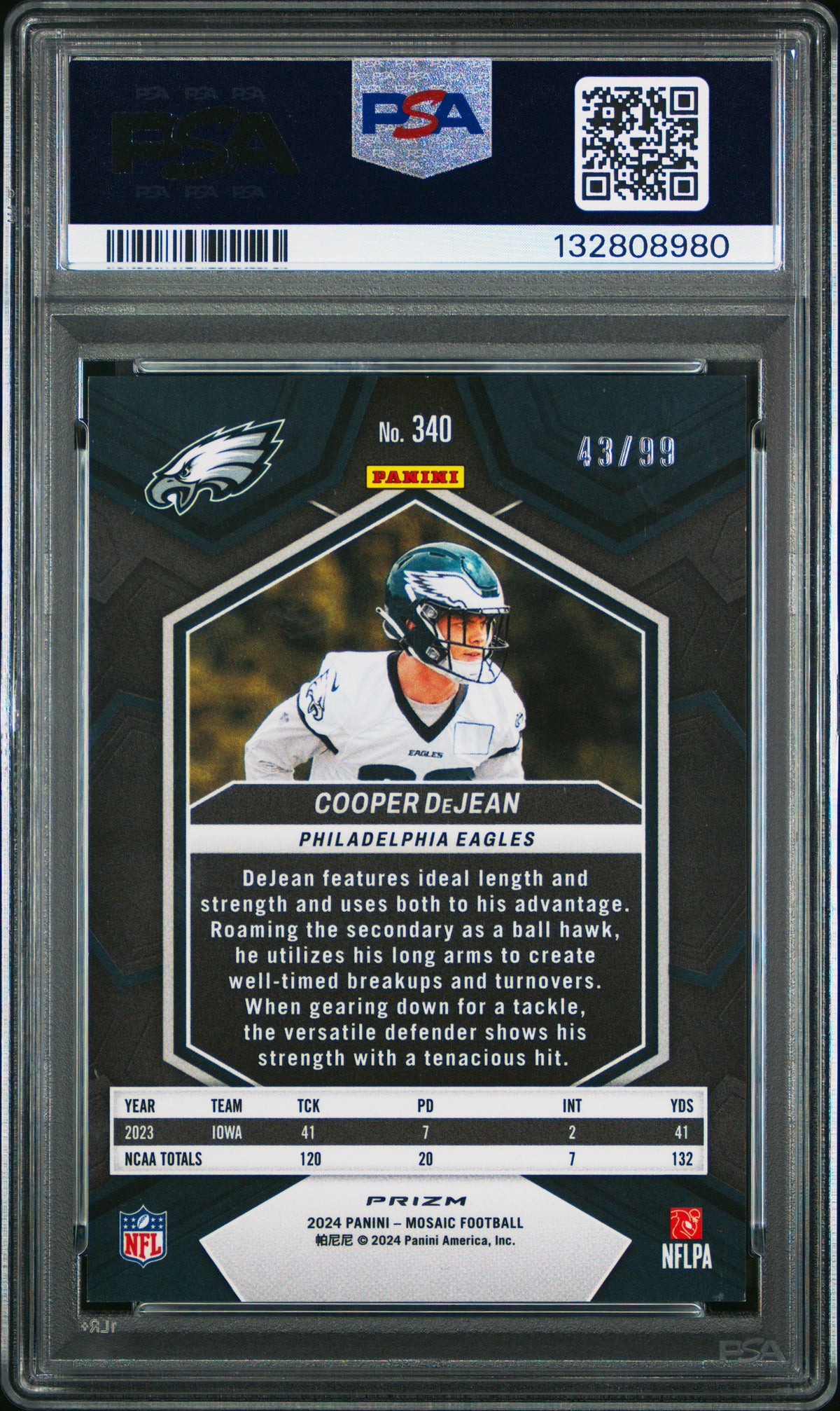 2024 Panini Mosaic Football Cooper DeJean #340 Blue English PSA 9