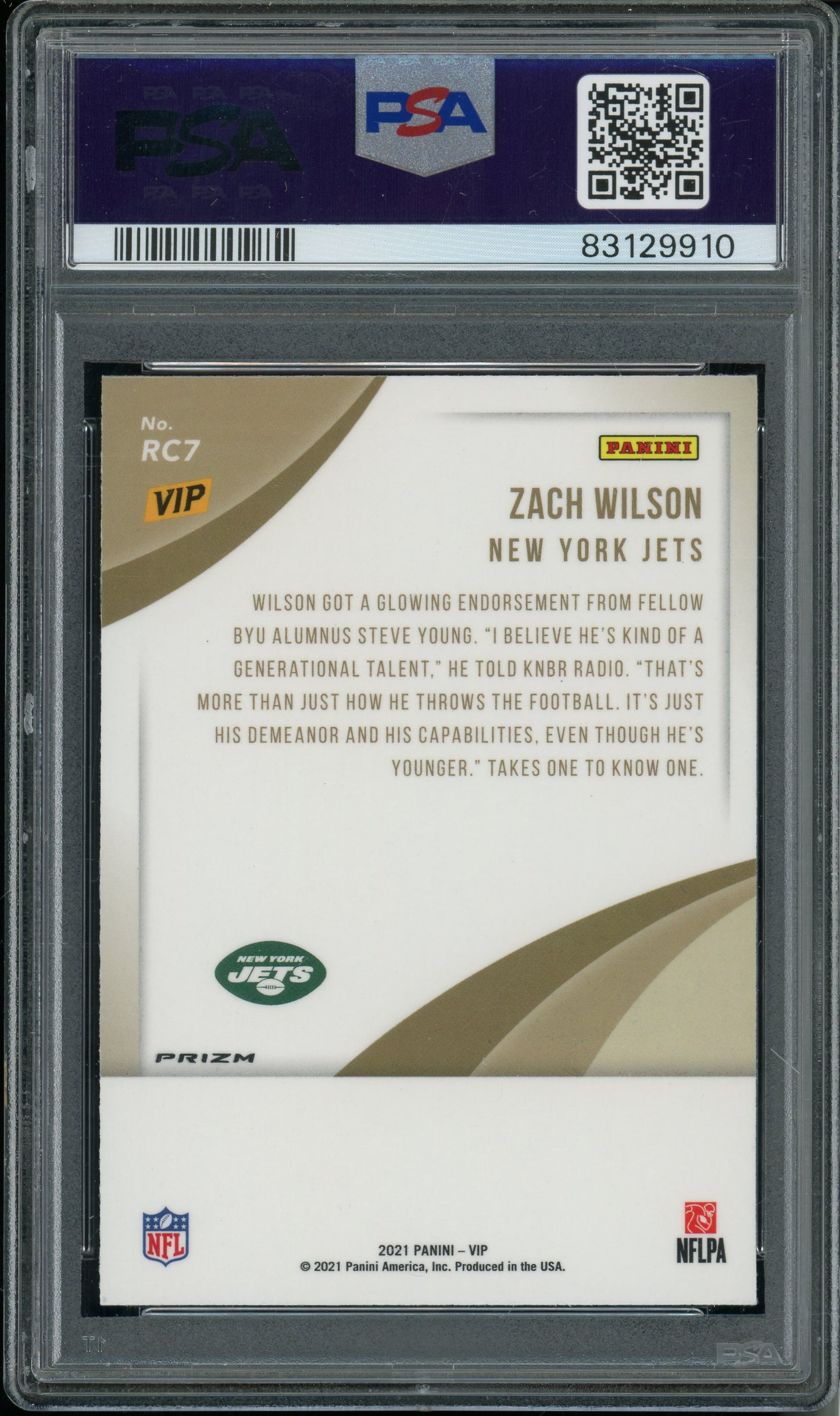 2022 Panini National VIP Zach Wilson #RC7 Rookies Zebra PSA 9