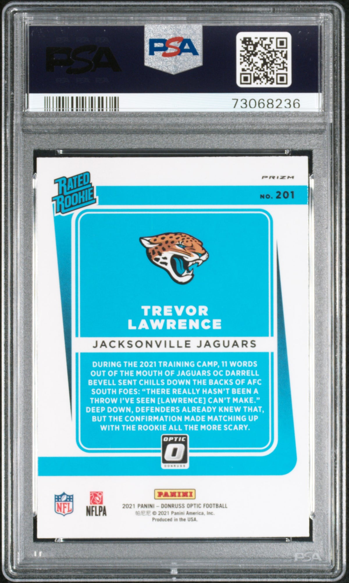 2021 Panini Donruss Optic Football Trevor Lawrence #201 Blue Scope English PSA 9