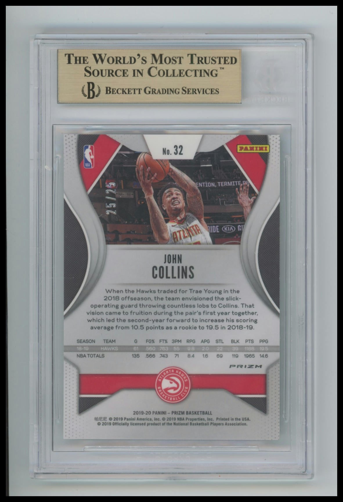 2019 Panini Prizm John Collins #32 Premium Green Shimmer 25/25 BGS 9.5
