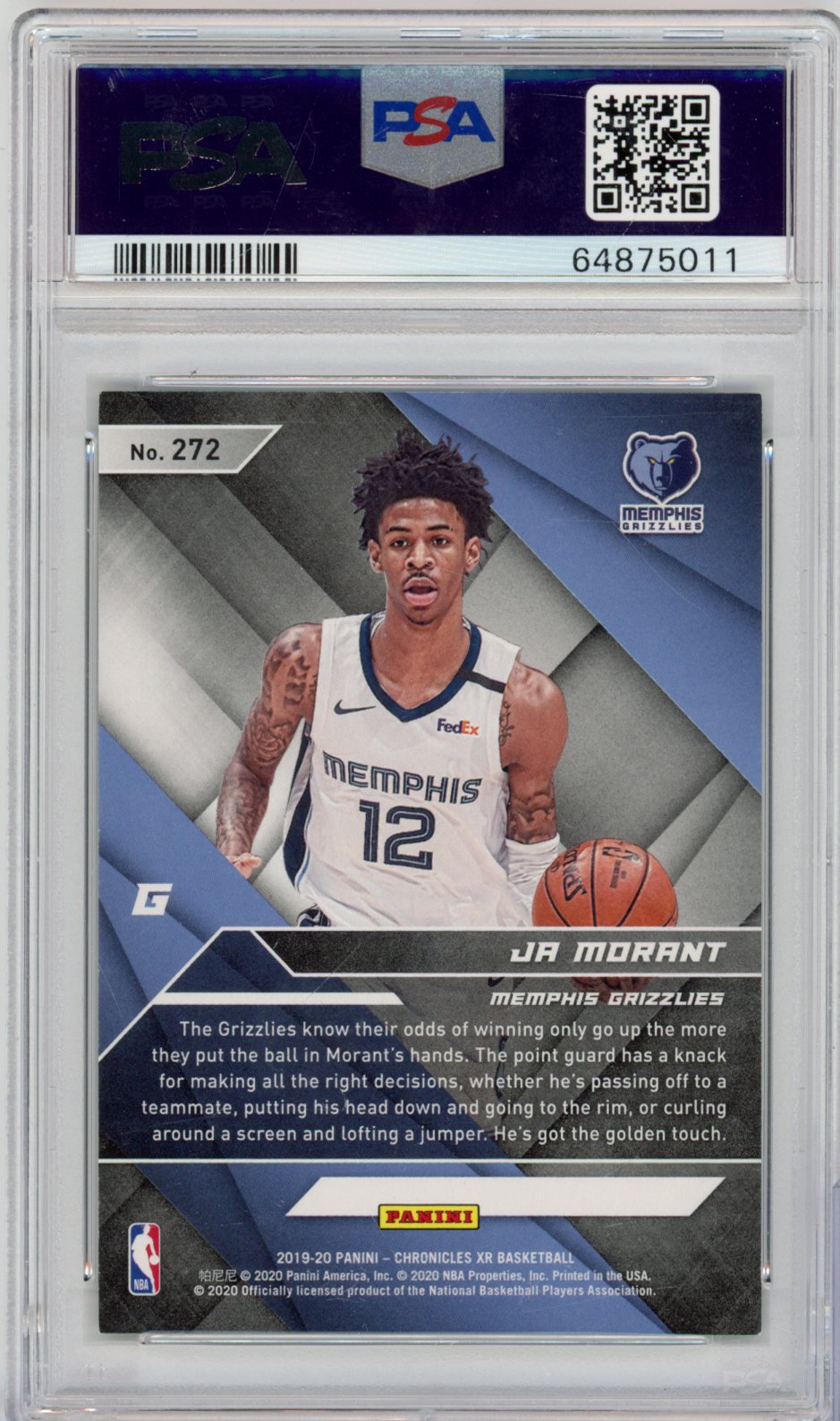 2019 Panini Chronicles Basketball Ja Morant #272 Blue English PSA 8.5